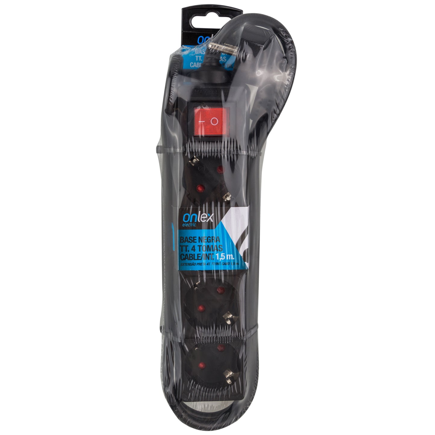EXTENÇÃO ELÉTRICA COM BASE PRETA DE 3 / 4 / 5 / 6 TOMADAS COM INTERRUPTOR E COM CABO 1.5M