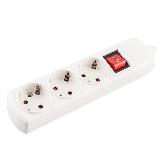 EXTENÇÃO ELÉTRICA COM BASE BRANCA 3 TOMADAS COM INTERRUPTOR SEM CABO