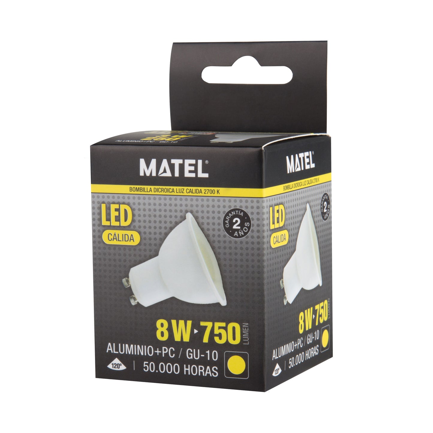 GU10 3W 4W 5W 6W 7W 8W 10W 6400K 4200K 2700K FOCO 230VAC IP20 50.000H 2 ANOS 100LM/W