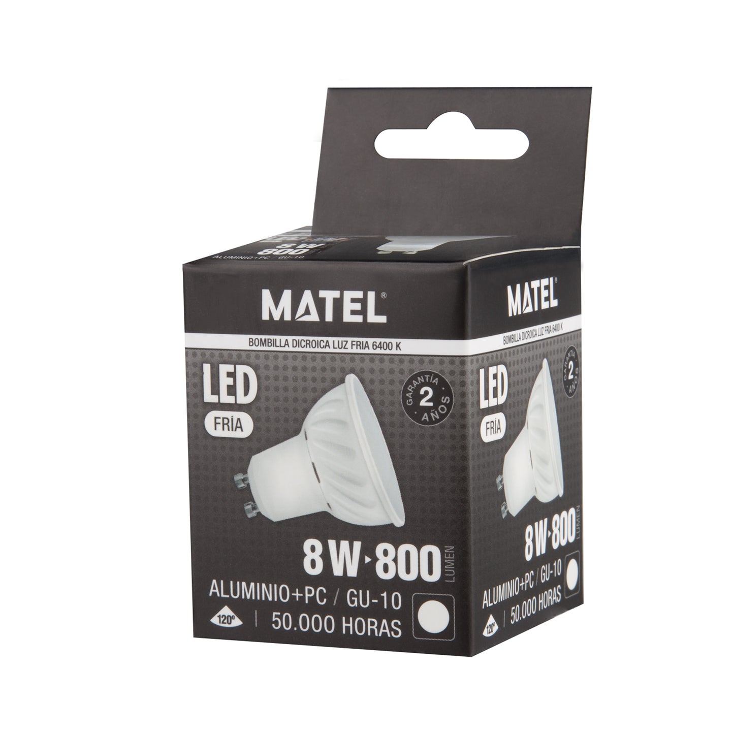 GU10 3W 4W 5W 6W 7W 8W 10W 6400K 4200K 2700K FOCO 230VAC IP20 50.000H 2 ANOS 100LM/W