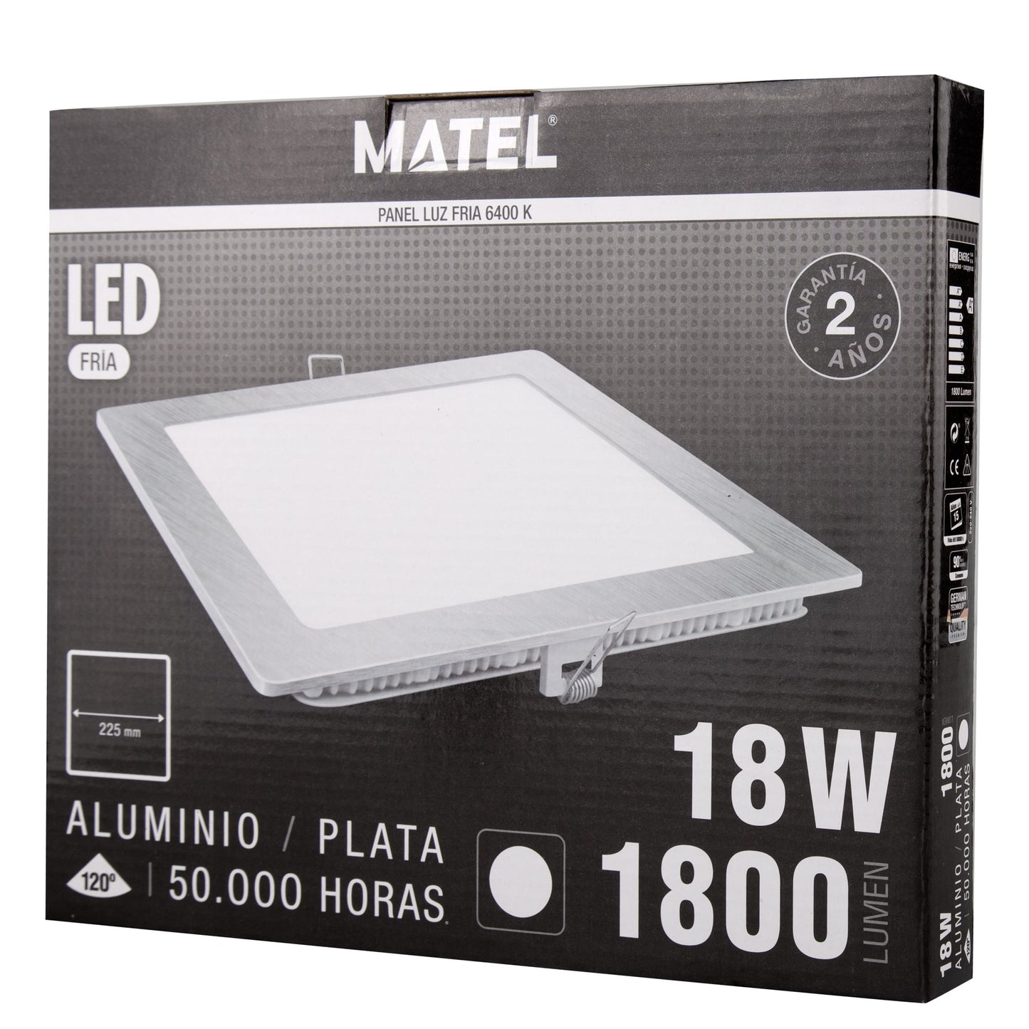 PLACA LED ULTRA FINA PRATA QUADRADA PLANA 120º EM ALUMÍNIO 230V AC