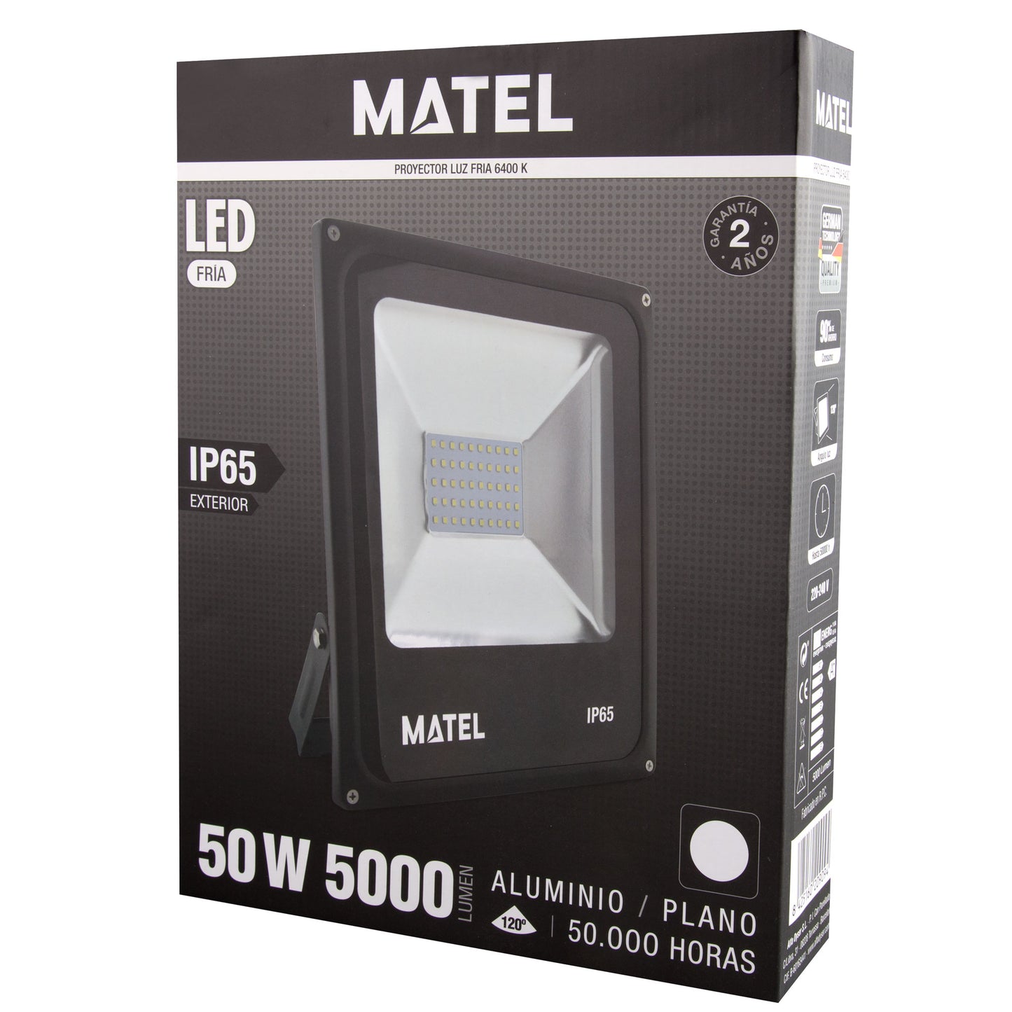 PROJECTEUR LED PLAT NOIR ALUMINIUM & VERRE 10W 20W 30W 50W 6400K 2700K 230V AC
