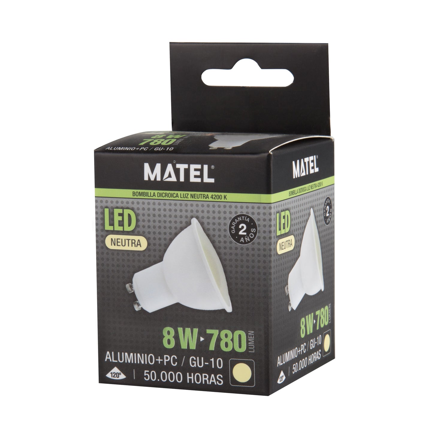 GU10 3W 4W 5W 6W 7W 8W 10W 6400K 4200K 2700K FOCO 230VAC IP20 50.000H 2 ANOS 100LM/W