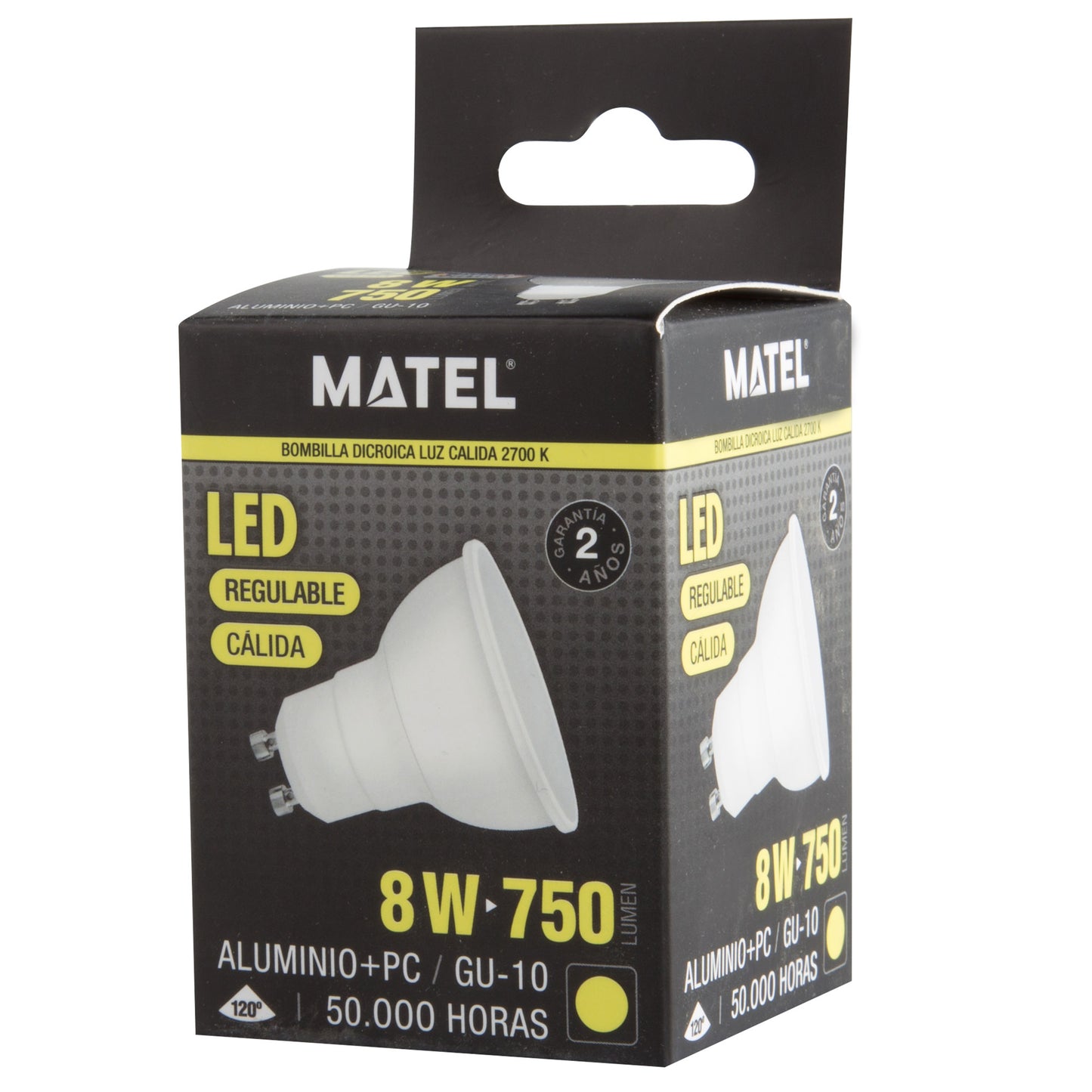 GU10 3W 4W 5W 6W 7W 8W 10W 6400K 4200K 2700K FOCO 230VAC IP20 50.000H 2 ANOS 100LM/W