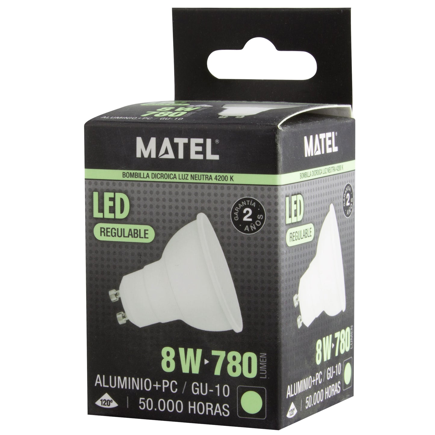 GU10 3W 4W 5W 6W 7W 8W 10W 6400K 4200K 2700K FOCO 230VAC IP20 50.000H 2 ANOS 100LM/W