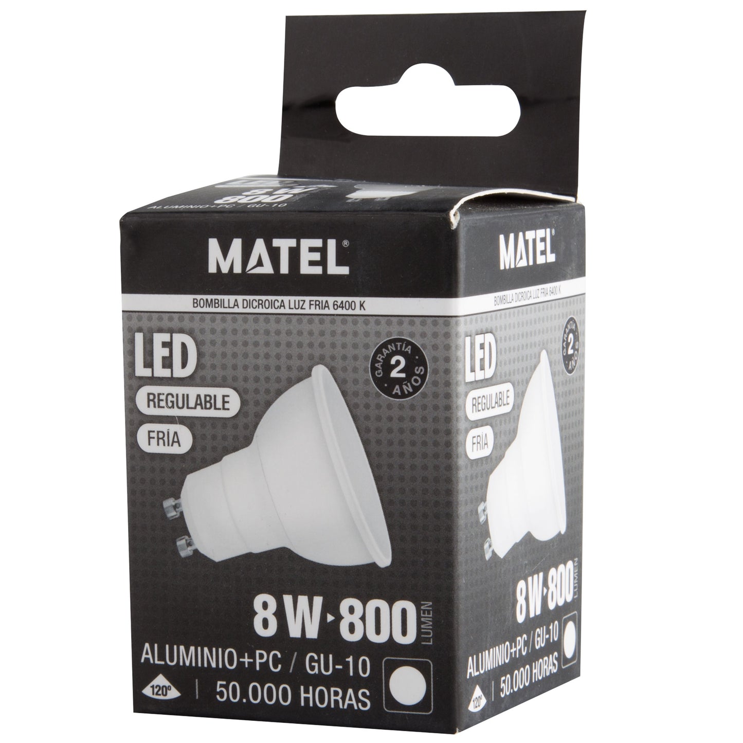 GU10 3W 4W 5W 6W 7W 8W 10W 6400K 4200K 2700K FOCO 230VAC IP20 50.000H 2 ANOS 100LM/W