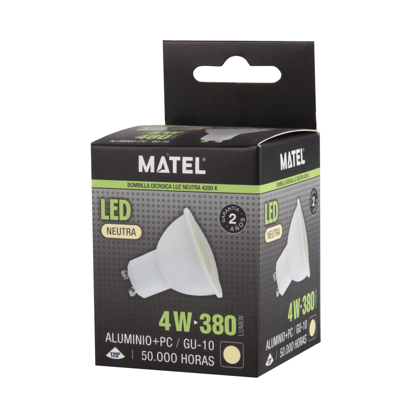 GU10 3W 4W 5W 6W 7W 8W 10W 6400K 4200K 2700K FOCO 230VAC IP20 50.000H 2 ANOS 100LM/W