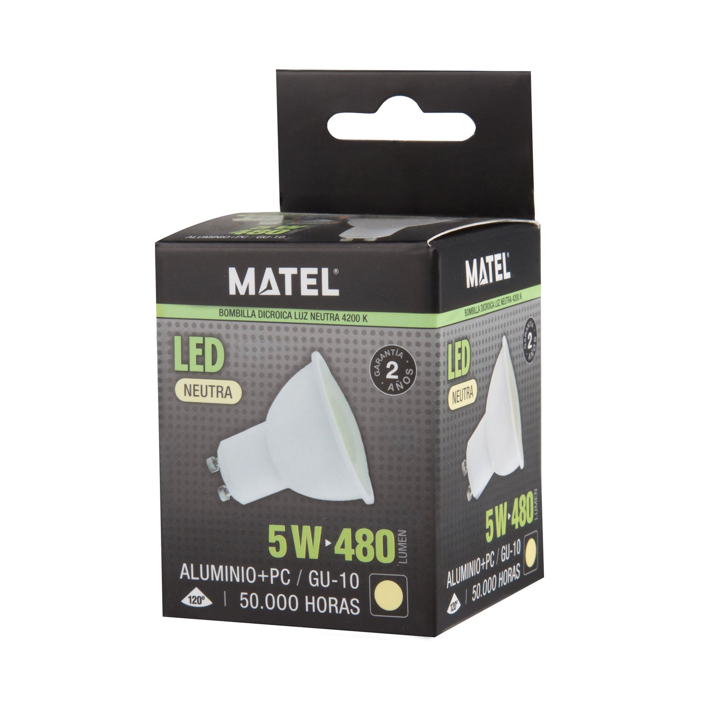 GU10 3W 4W 5W 6W 7W 8W 10W 6400K 4200K 2700K FOCO 230VAC IP20 50.000H 2 ANOS 100LM/W