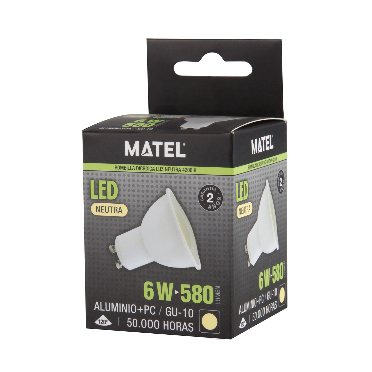 GU10 3W 4W 5W 6W 7W 8W 10W 6400K 4200K 2700K FOCO 230VAC IP20 50.000H 2 ANOS 100LM/W