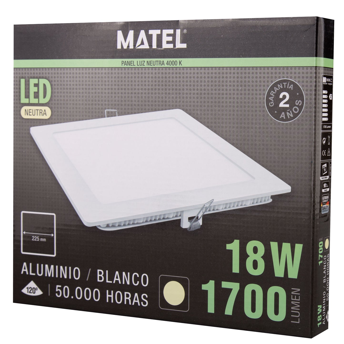 PLACA LED ULTRA FINA BRANCA QUADRADA PLANA 120º EM ALUMÍNIO 230V AC