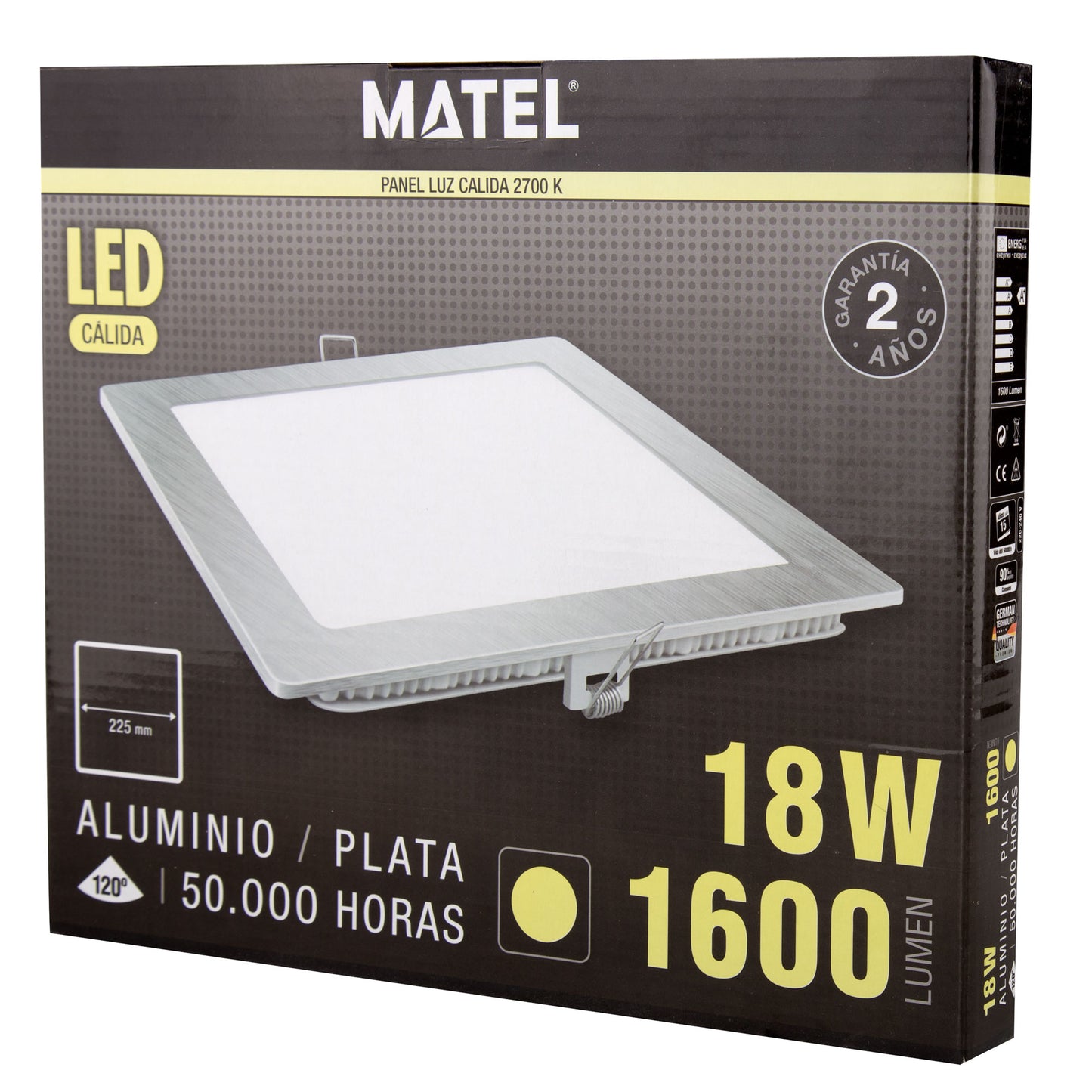 PLACA LED ULTRA FINA PRATA QUADRADA PLANA 120º EM ALUMÍNIO 230V AC