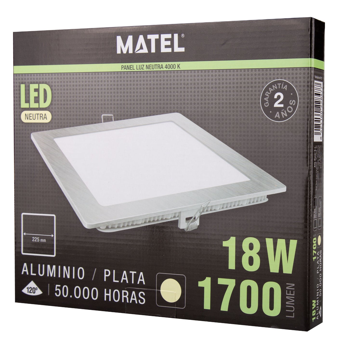 PLACA LED ULTRA FINA PRATA QUADRADA PLANA 120º EM ALUMÍNIO 230V AC