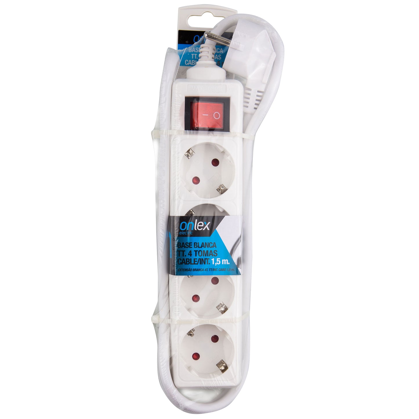 EXTENÇÃO ELÉTRICA COM BASE BRANCA 4 TOMADAS COM INTERRUPTOR E CABO 1.5M