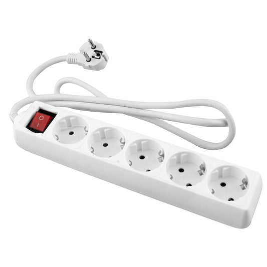 EXTENÇÃO ELÉTRICA COM BASE BRANCA 5 TOMADAS COM INTERRUPTOR E CABO 1.5M