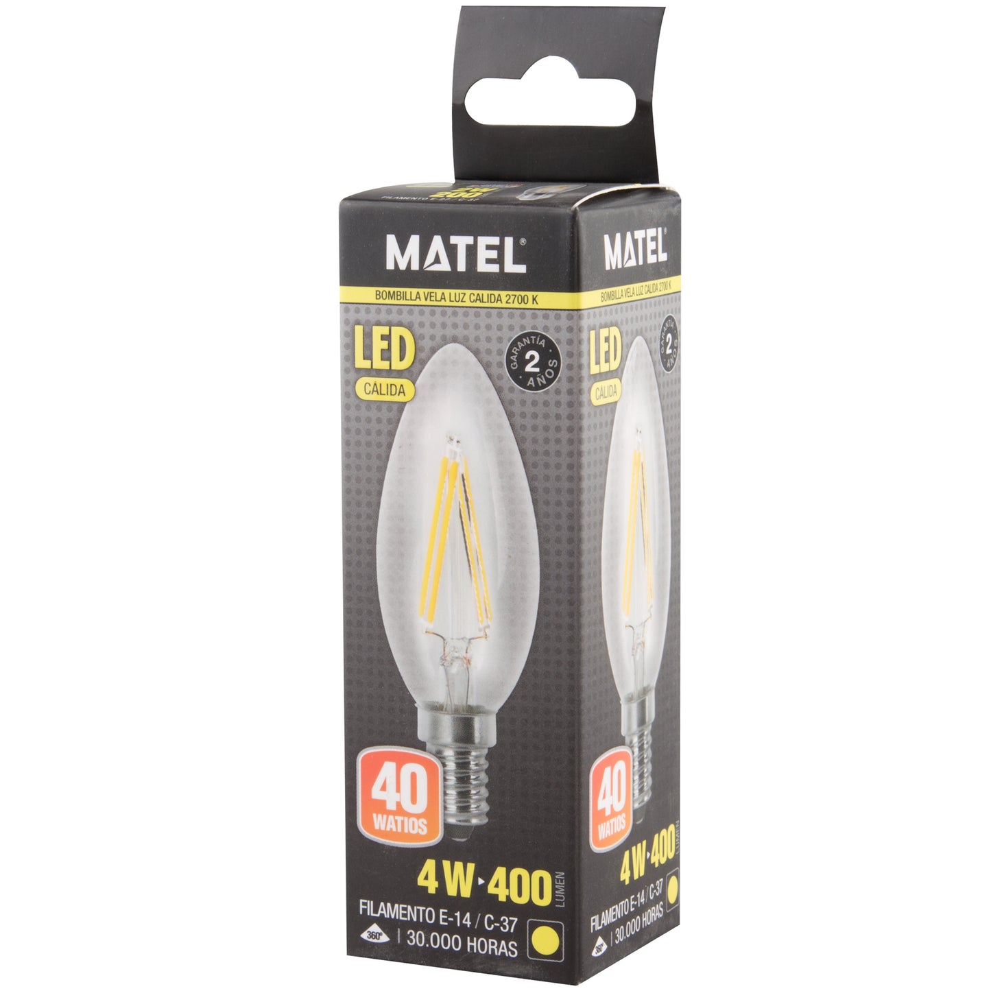 LAMPADA LED E27 E14 TRANSPARENTE 2700 K 6400 K VELA FILAMENTO 360º C37 230V AC