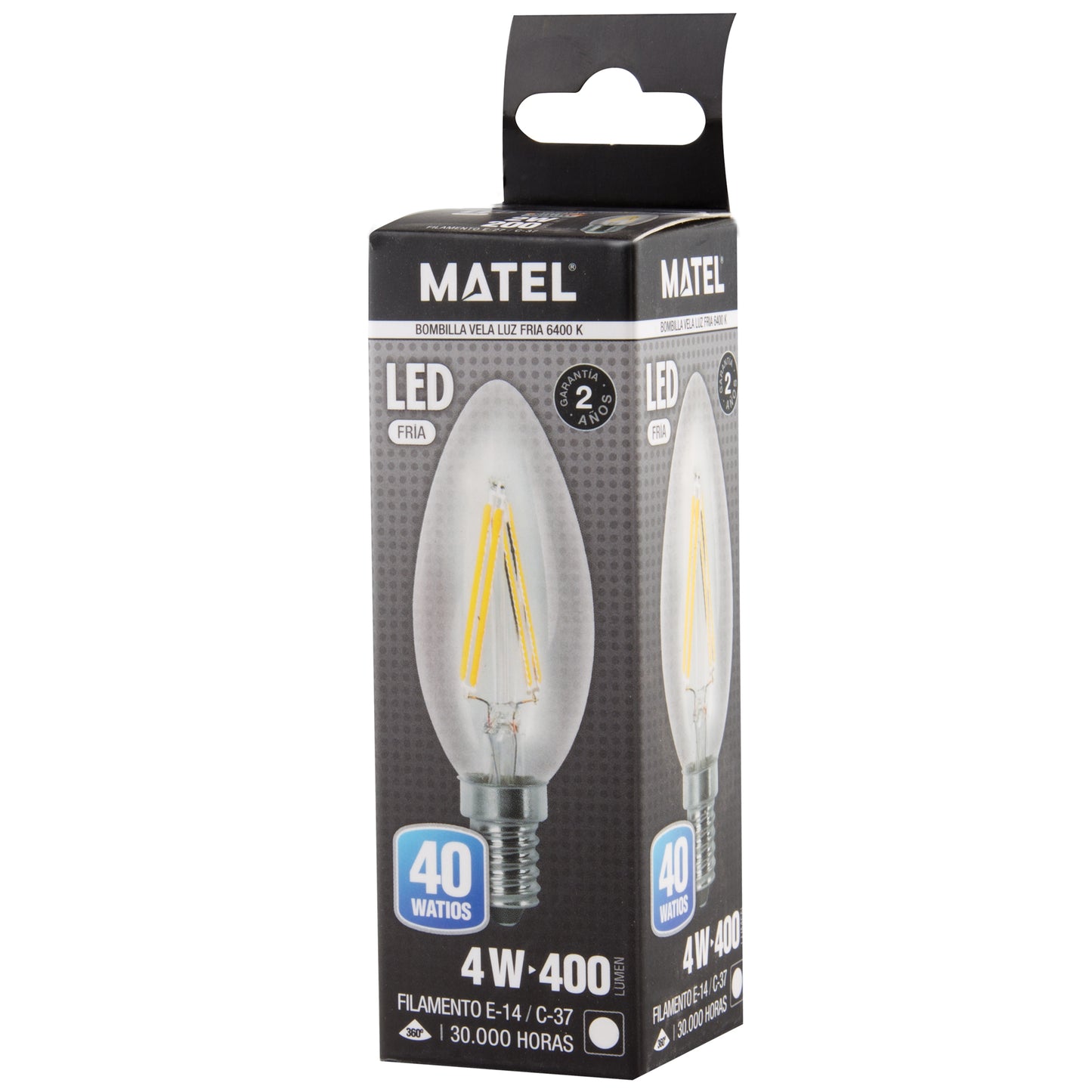 LAMPADA LED E27 E14 TRANSPARENTE 2700 K 6400 K VELA FILAMENTO 360º C37 230V AC