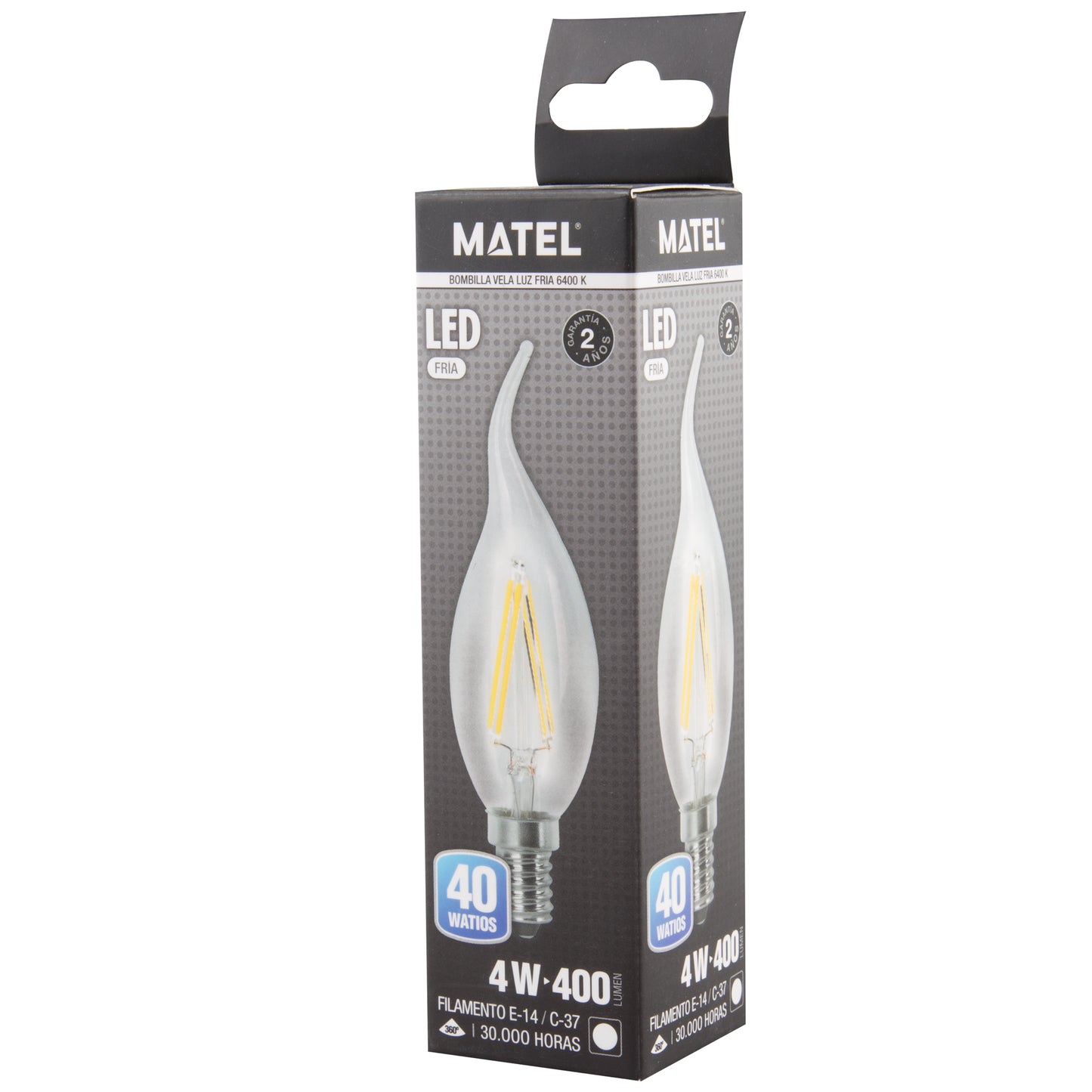 LAMPADA LED E27 E14 TRANSPARENTE 2700 K 6400 K VELA CHAMA FILAMENTO 360º C37