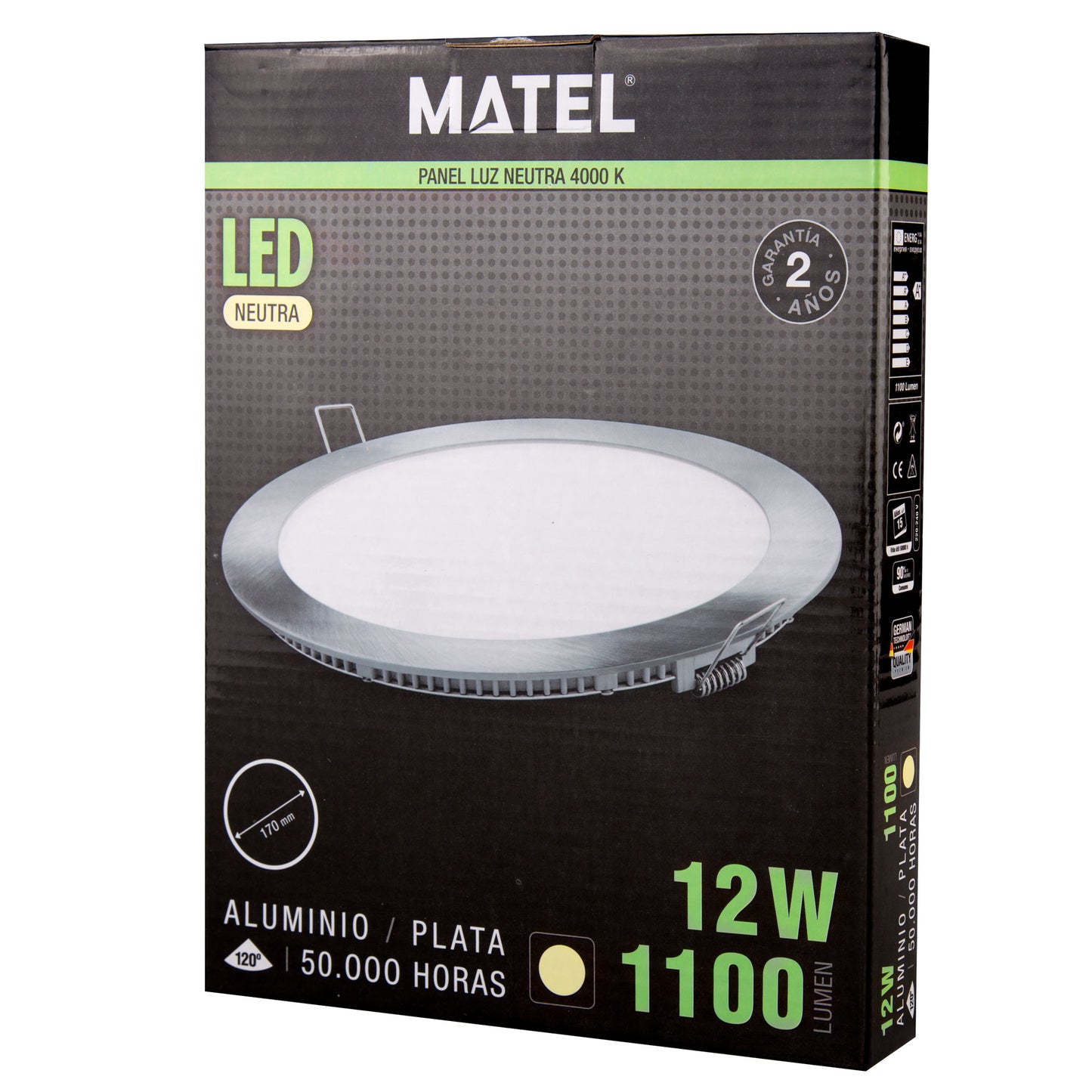 PLACA LED ULTRA FINA PRATA REDONDA PLANA 120º EM ALUMÍNIO 230V AC