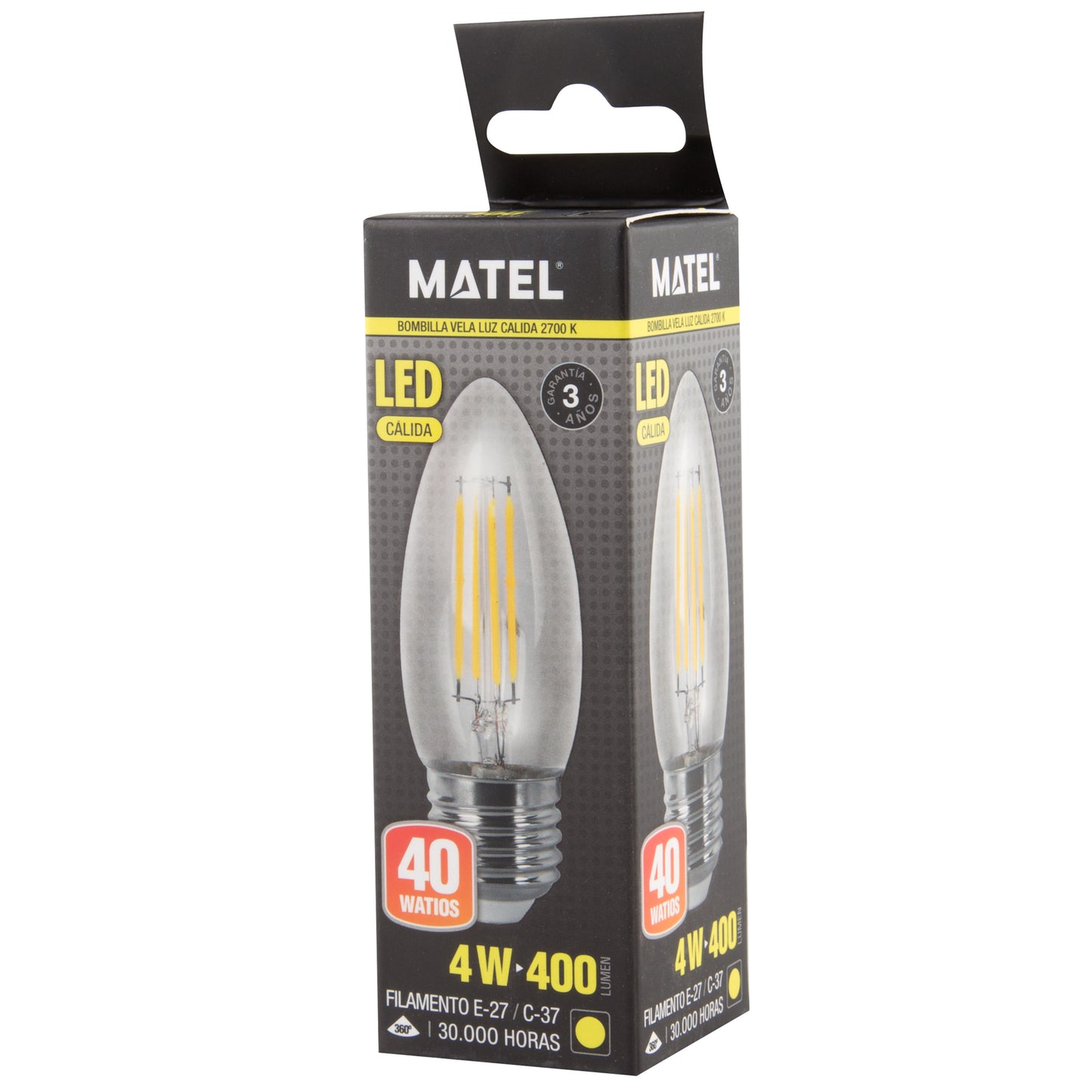 LAMPADA LED E27 E14 TRANSPARENTE 2700 K 6400 K VELA FILAMENTO 360º C37 230V AC