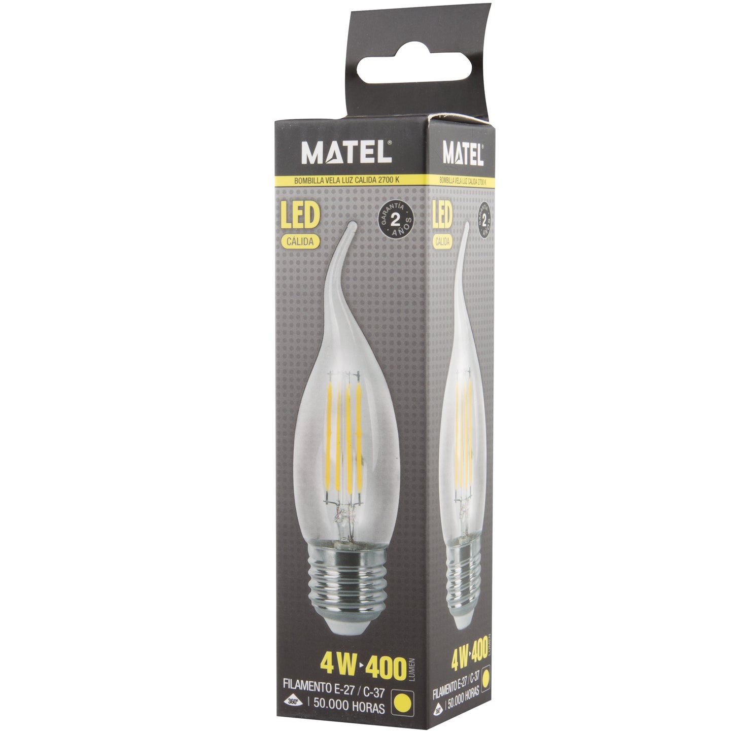 LAMPADA LED E27 E14 TRANSPARENTE 2700 K 6400 K VELA CHAMA FILAMENTO 360º C37