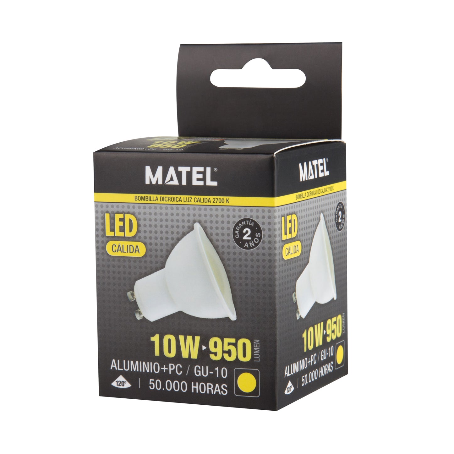 GU10 3W 4W 5W 6W 7W 8W 10W 6400K 4200K 2700K FOCO 230VAC IP20 50.000H 2 ANOS 100LM/W
