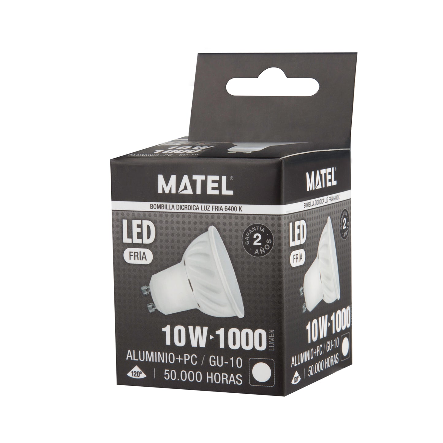 GU10 3W 4W 5W 6W 7W 8W 10W 6400K 4200K 2700K FOCO 230VAC IP20 50.000H 2 ANOS 100LM/W