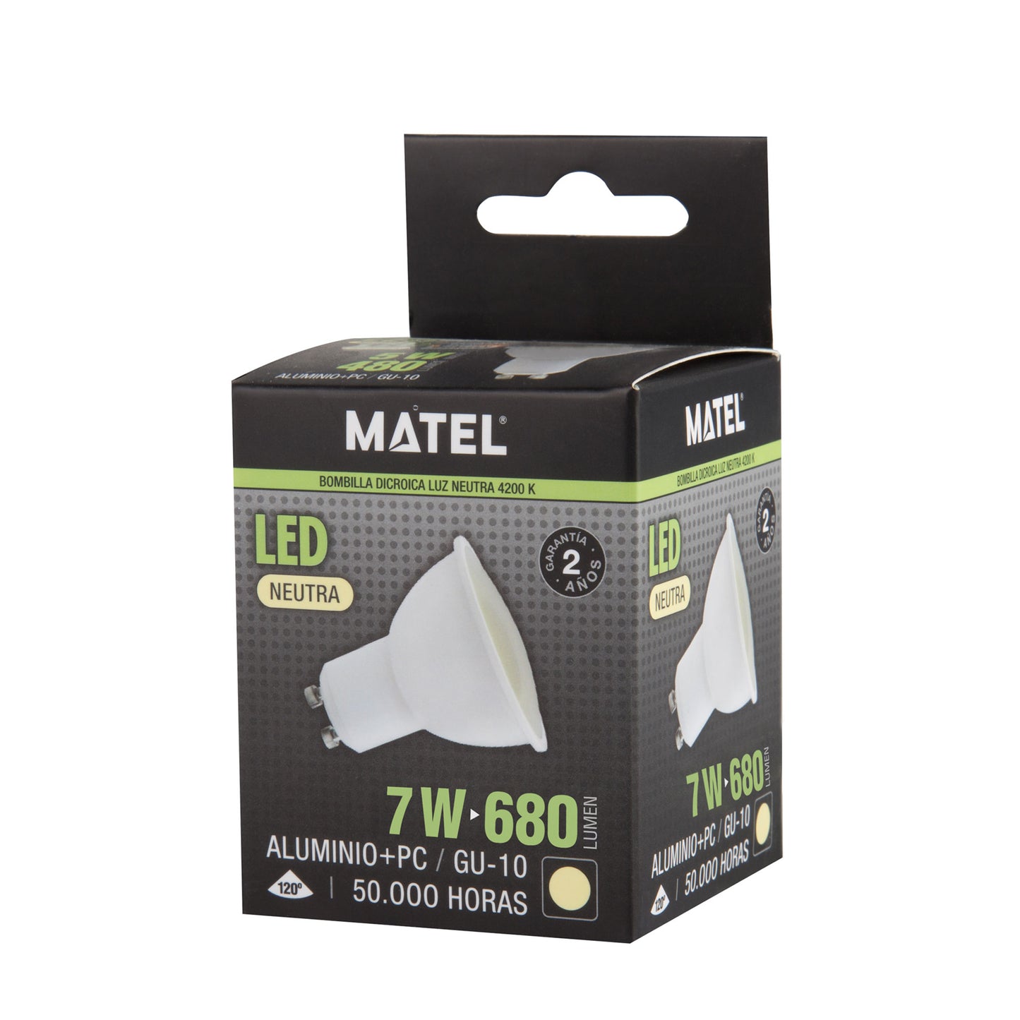 GU10 3W 4W 5W 6W 7W 8W 10W 6400K 4200K 2700K FOCO 230VAC IP20 50.000H 2 ANOS 100LM/W