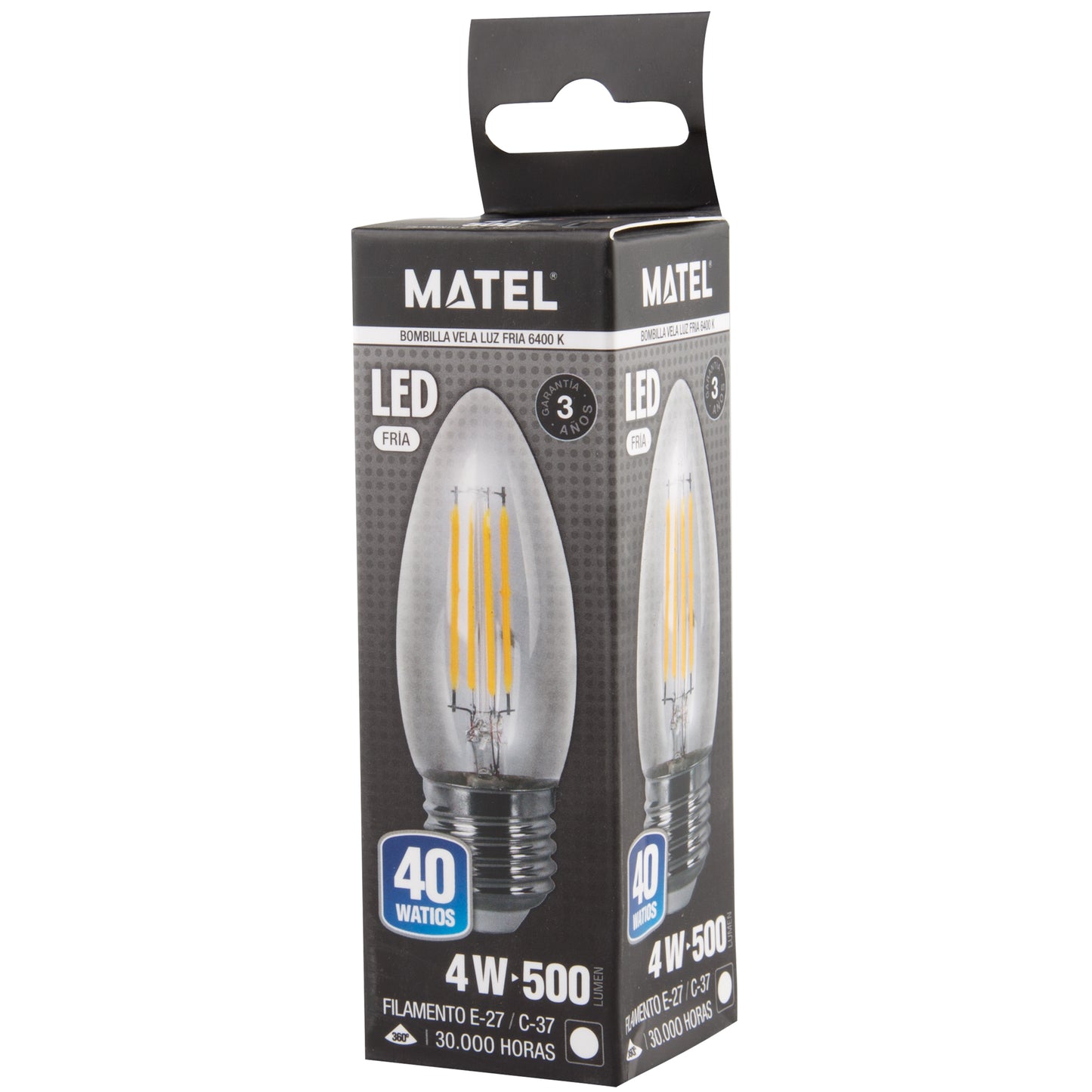 LAMPADA LED E27 E14 TRANSPARENTE 2700 K 6400 K VELA FILAMENTO 360º C37 230V AC
