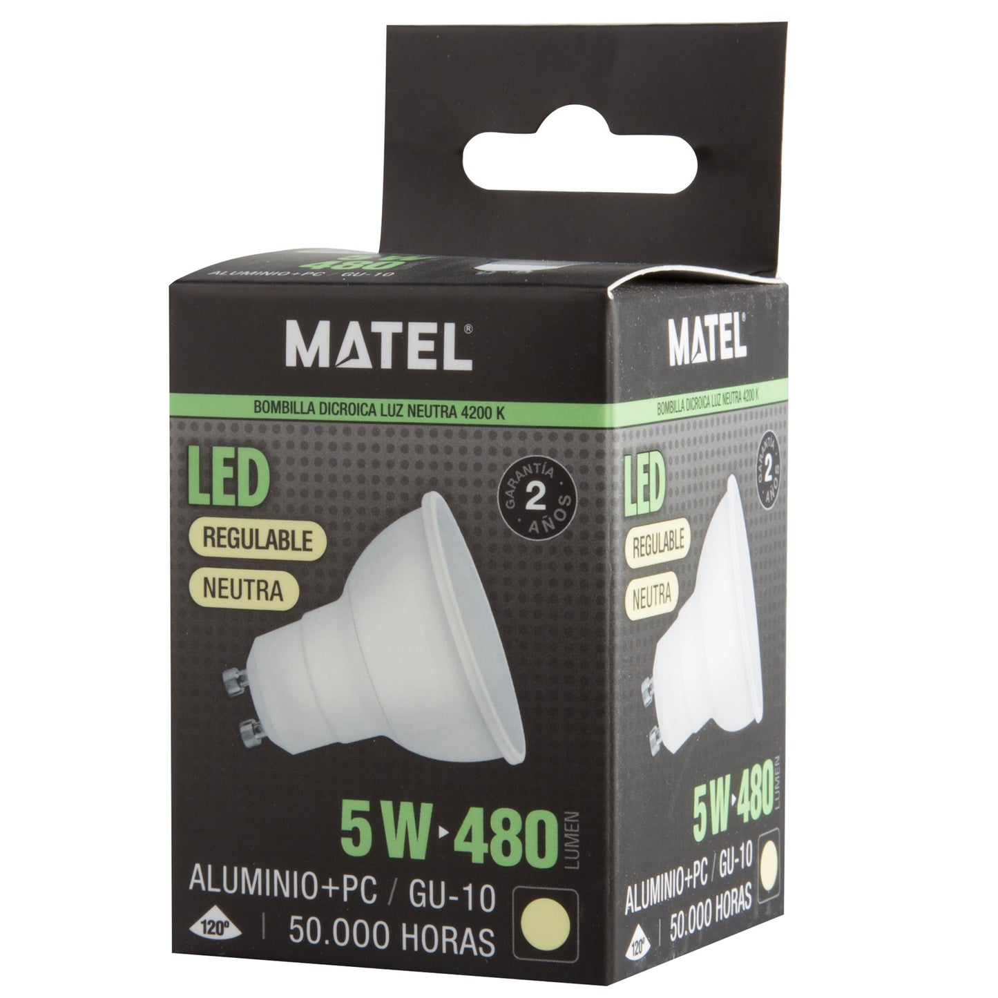 GU10 3W 4W 5W 6W 7W 8W 10W 6400K 4200K 2700K FOCO 230VAC IP20 50.000H 2 ANOS 100LM/W