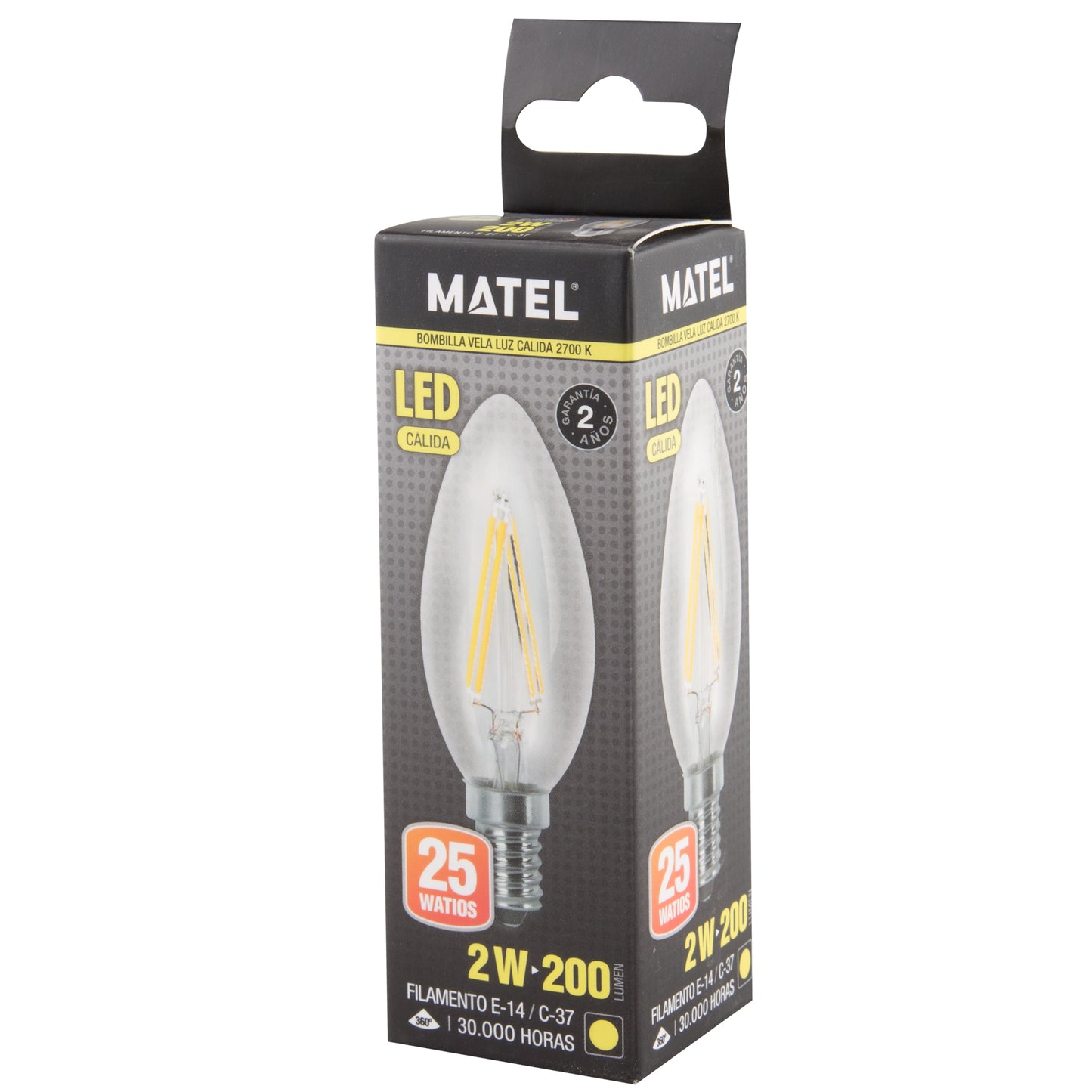 LAMPADA LED E27 E14 TRANSPARENTE 2700 K 6400 K VELA FILAMENTO 360º C37 230V AC