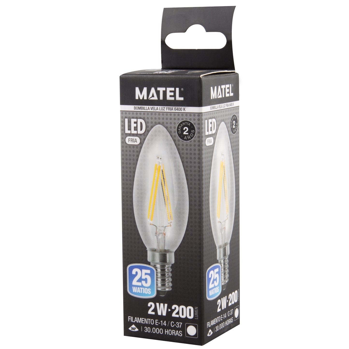 LAMPADA LED E27 E14 TRANSPARENTE 2700 K 6400 K VELA FILAMENTO 360º C37 230V AC