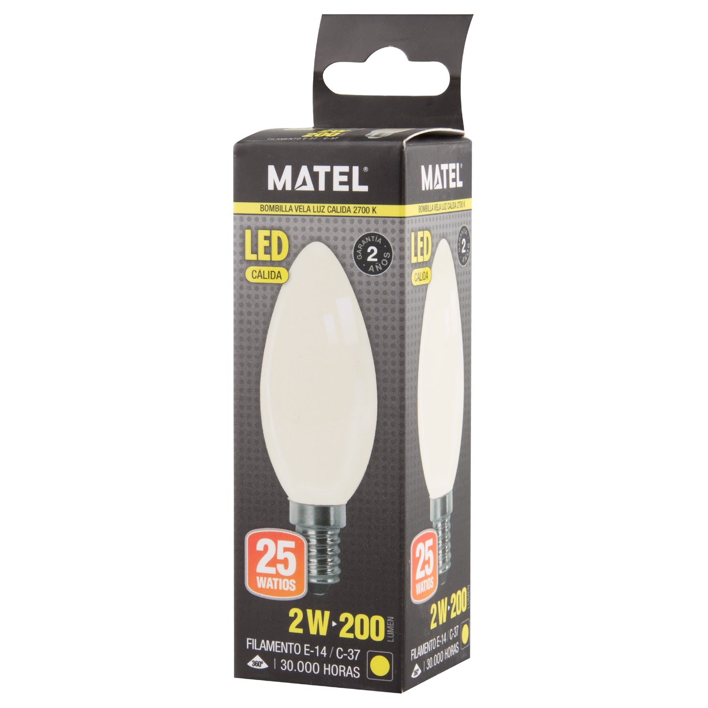 LAMPADA LED E27 E14 OPACA 2700 K 6400 K VELA FILAMENTO 360º C37 230V AC