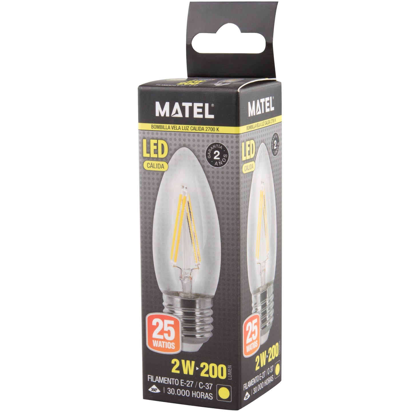 LAMPADA LED E27 E14 TRANSPARENTE 2700 K 6400 K VELA FILAMENTO 360º C37 230V AC