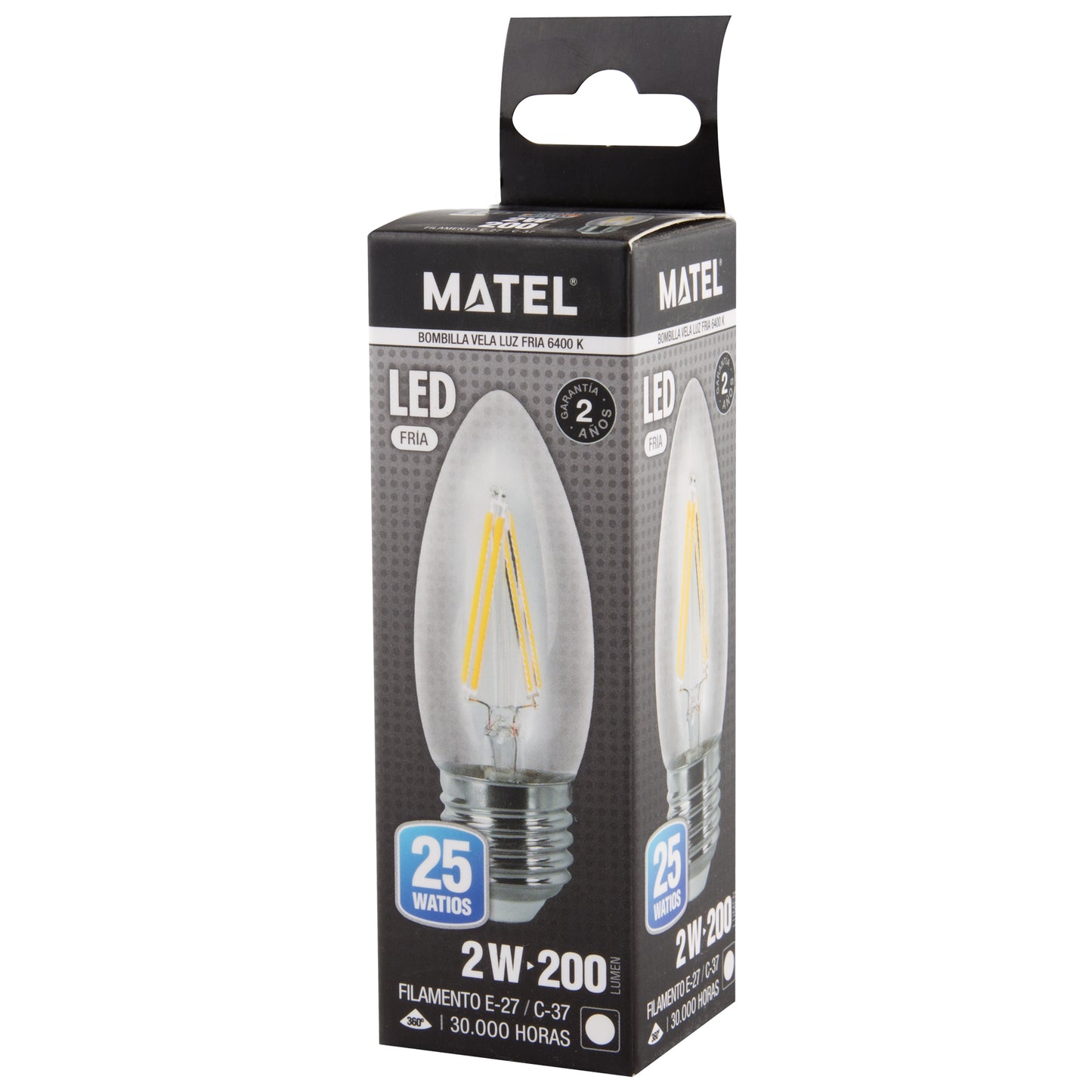 LAMPADA LED E27 E14 TRANSPARENTE 2700 K 6400 K VELA FILAMENTO 360º C37 230V AC