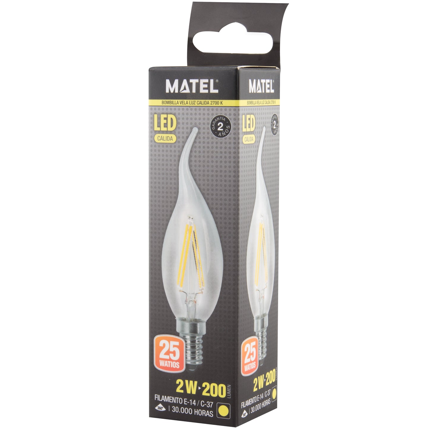 LAMPADA LED E27 E14 TRANSPARENTE 2700 K 6400 K VELA CHAMA FILAMENTO 360º C37