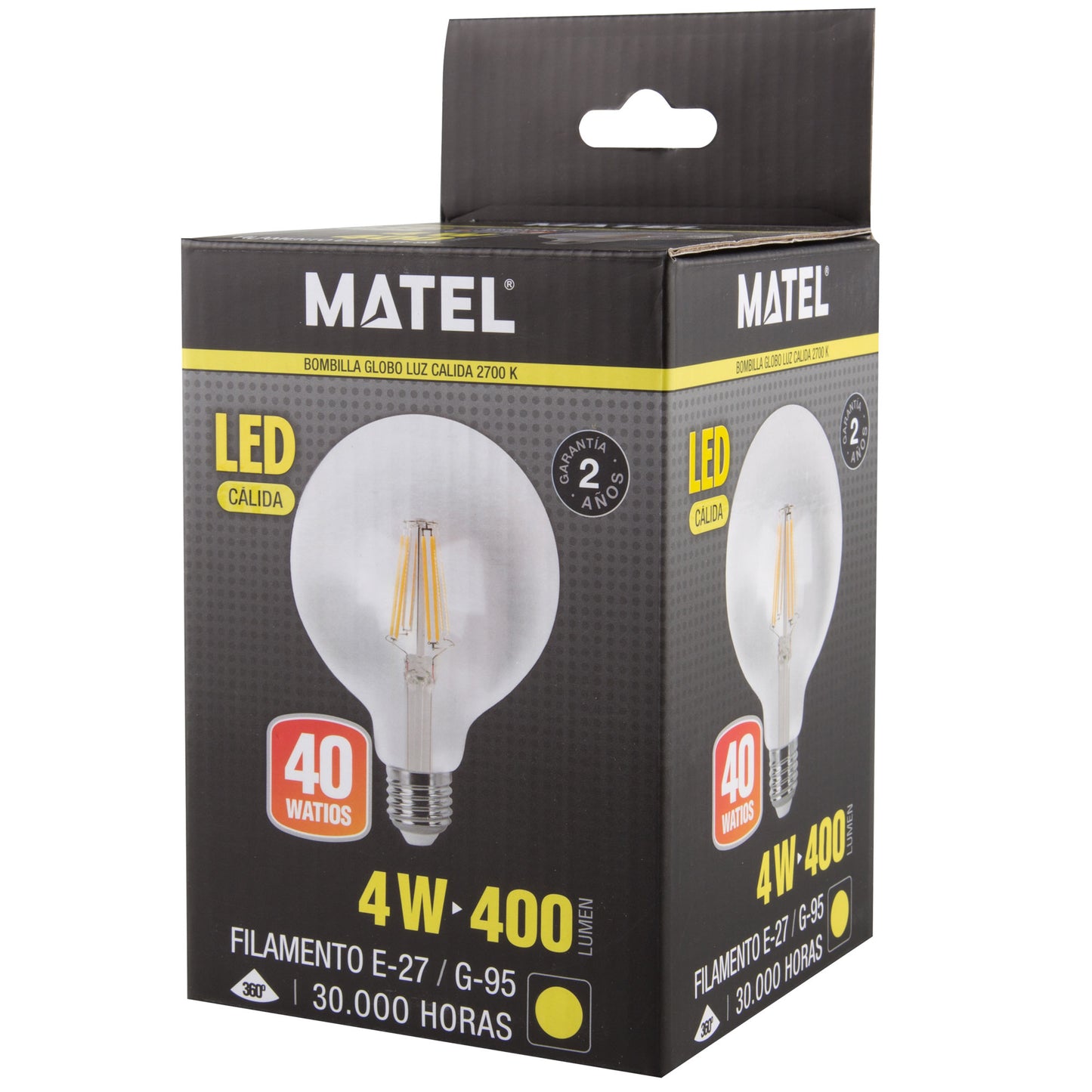 LAMPADA LED E27 GLOBO FILAMENTO TRANSPARENTE 360º G80 G95 G125 230V AC