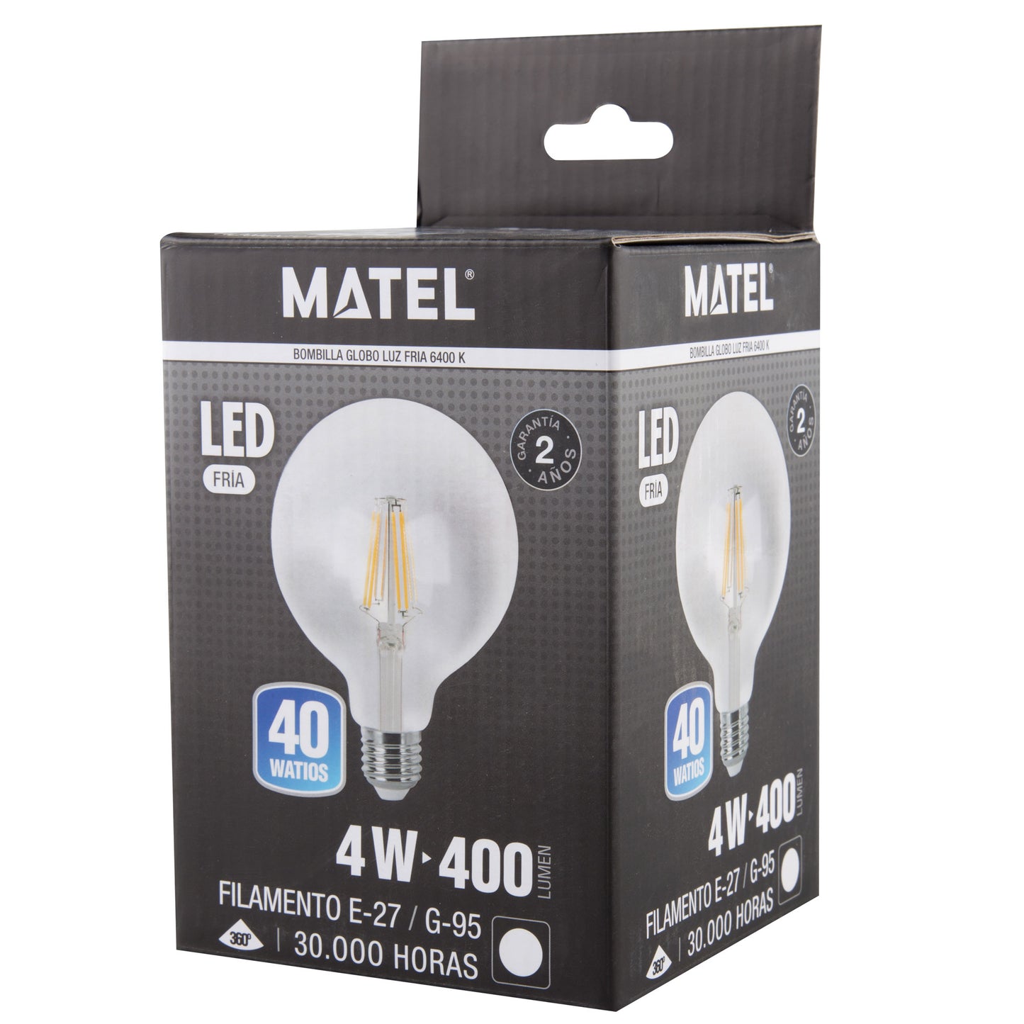 LAMPADA LED E27 GLOBO FILAMENTO TRANSPARENTE 360º G80 G95 G125 230V AC