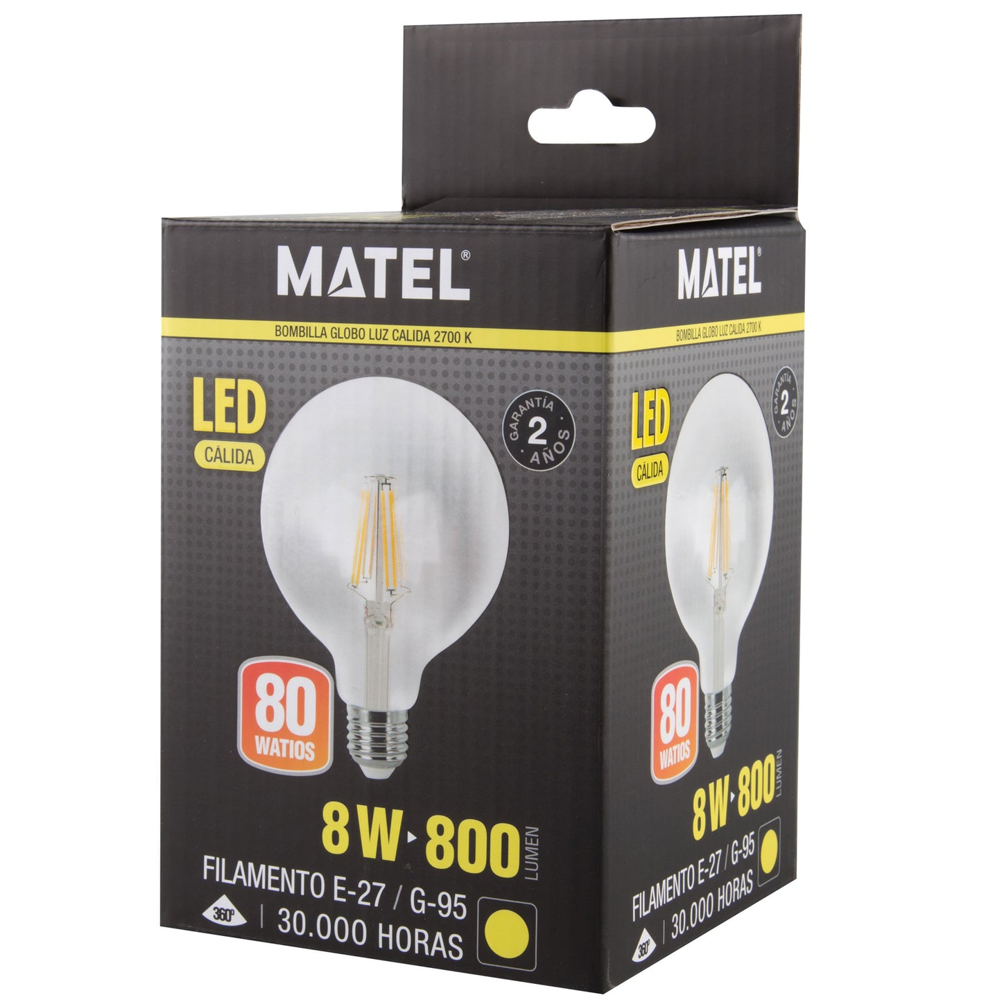 LAMPADA LED E27 GLOBO FILAMENTO TRANSPARENTE 360º G80 G95 G125 230V AC
