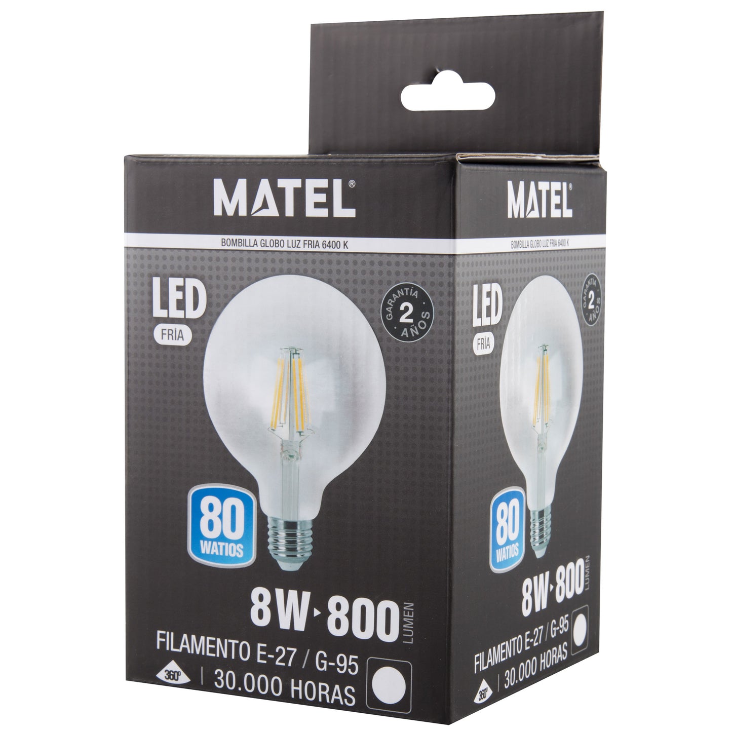 LAMPADA LED E27 GLOBO FILAMENTO TRANSPARENTE 360º G80 G95 G125 230V AC