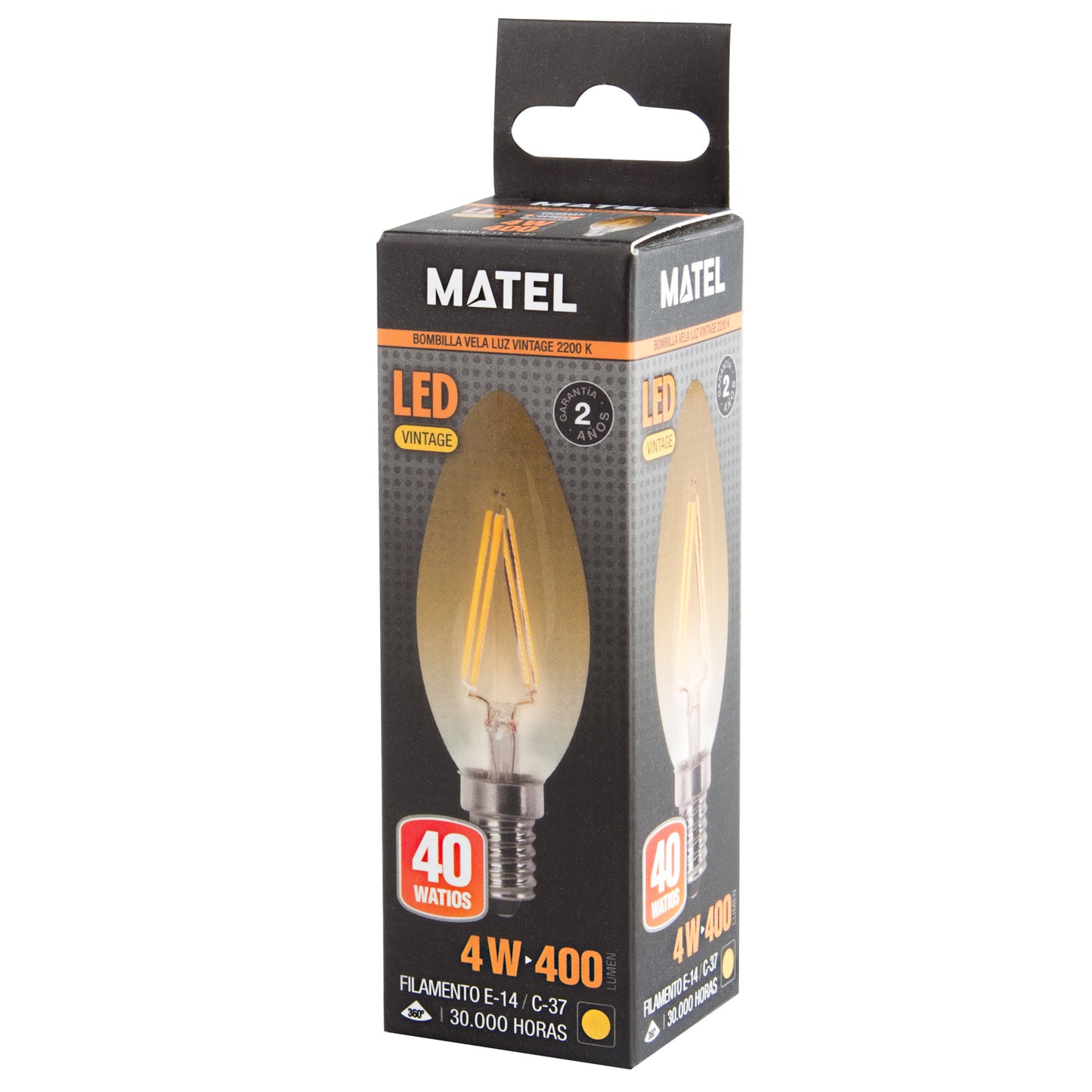 LED LAMP E14 E27 4W 2200 K VINTAGE FILAMENT 360º 230V AC