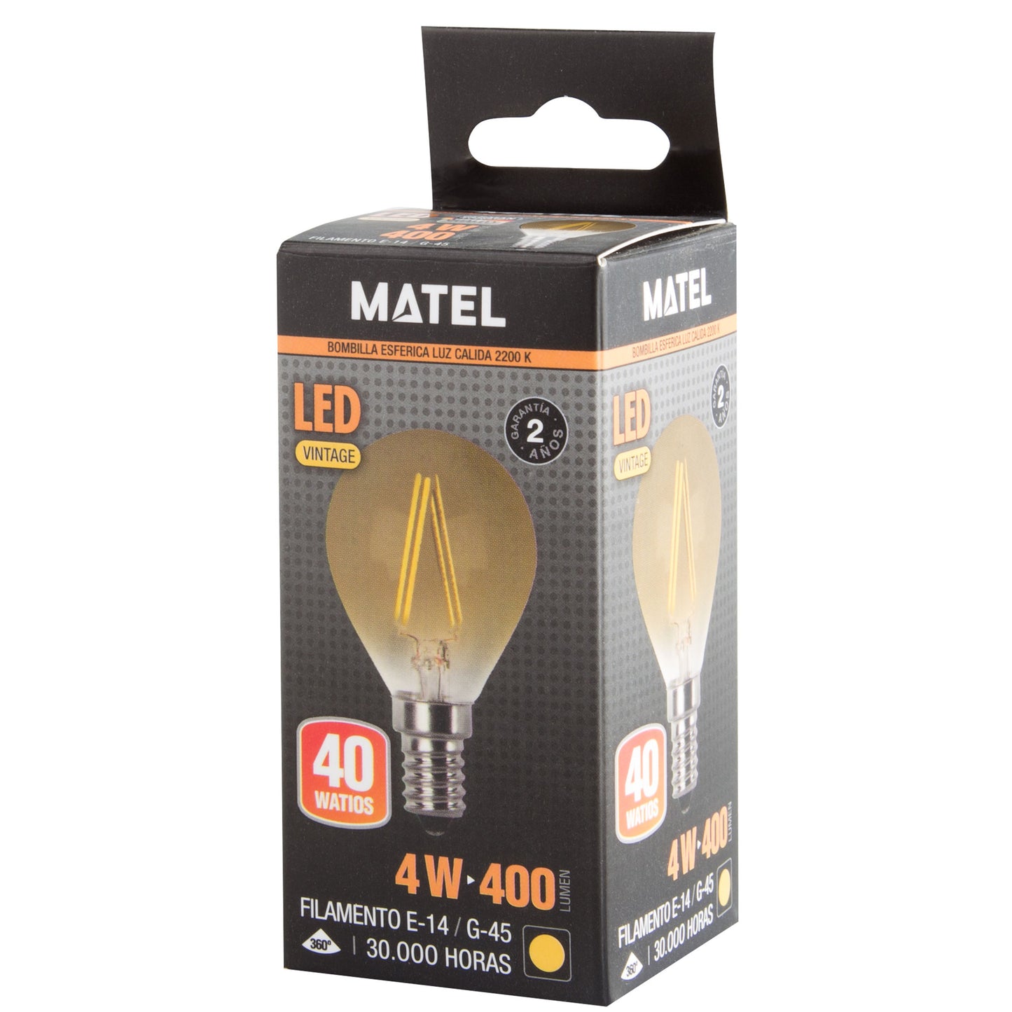 LED LAMP E14 E27 4W 2200 K VINTAGE FILAMENT 360º 230V AC