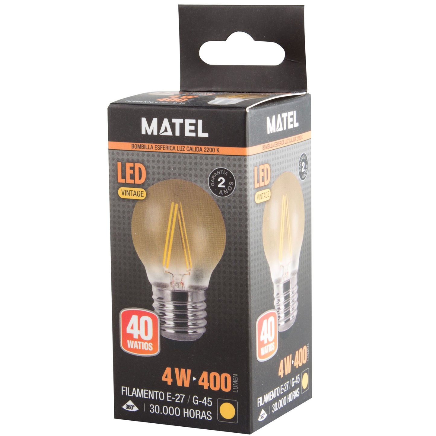 LED LAMP E14 E27 4W 2200 K VINTAGE FILAMENT 360º 230V AC