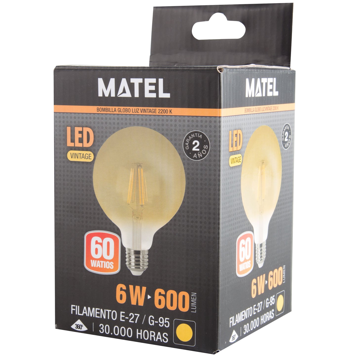 LAMPADA LED E27 2200 K VINTAGE A60 PERA GLOBO FILAMENTO 360º