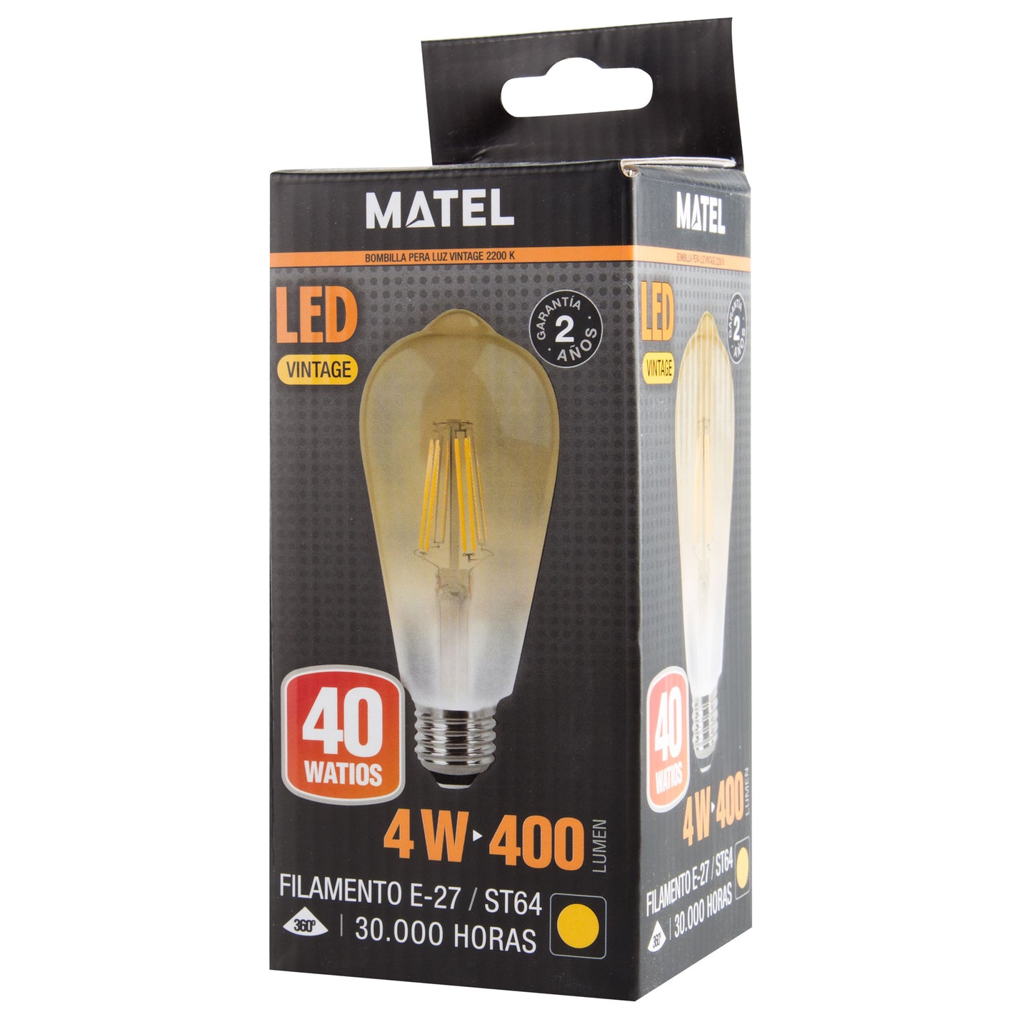LAMPADA LED E27 2200 K VINTAGE A60 PERA GLOBO FILAMENTO 360º