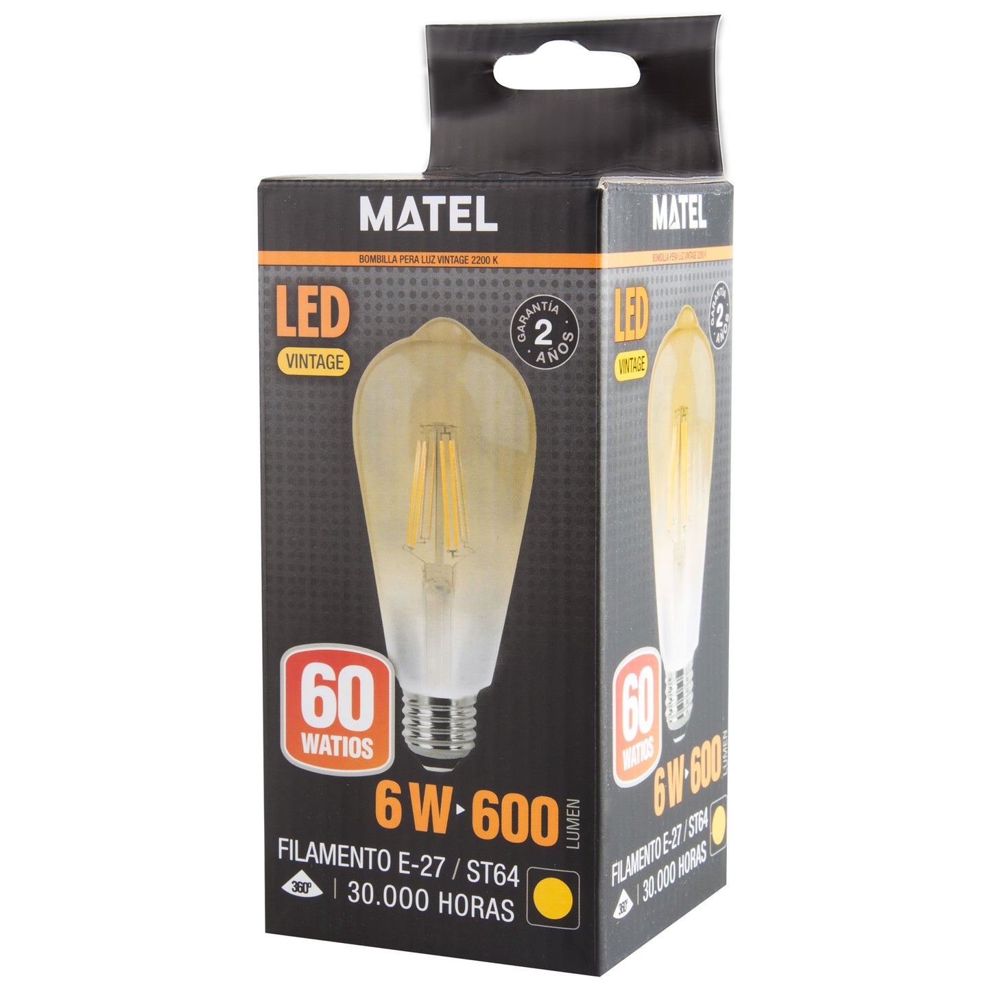 LAMPADA LED E27 2200 K VINTAGE A60 PERA GLOBO FILAMENTO 360º