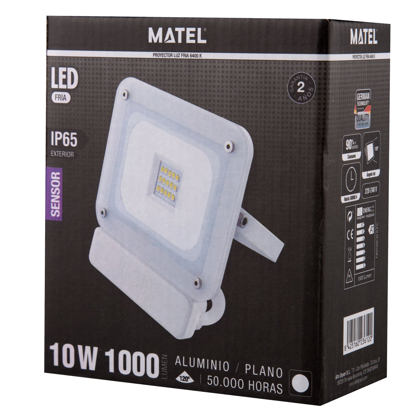 PROJECTEUR LED CRISTAL AVEC CAPTEUR 10W 20W 30W 50W 6400K 2700K IP65 EXTERIEUR
