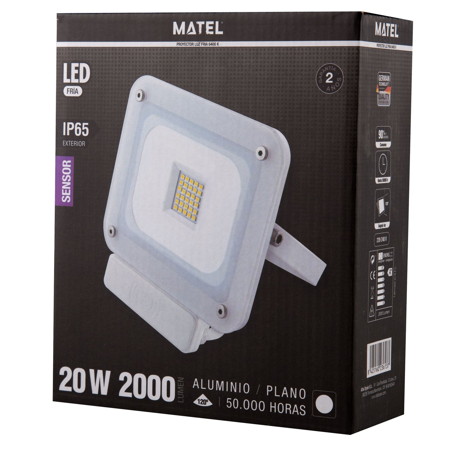PROJECTEUR LED CRISTAL AVEC CAPTEUR 10W 20W 30W 50W 6400K 2700K IP65 EXTERIEUR
