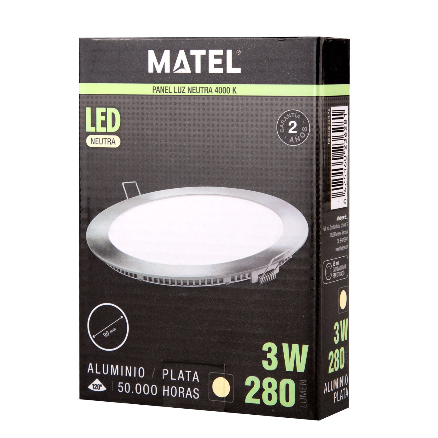 PLACA LED ULTRA FINA PRATA REDONDA PLANA 120º EM ALUMÍNIO 230V AC