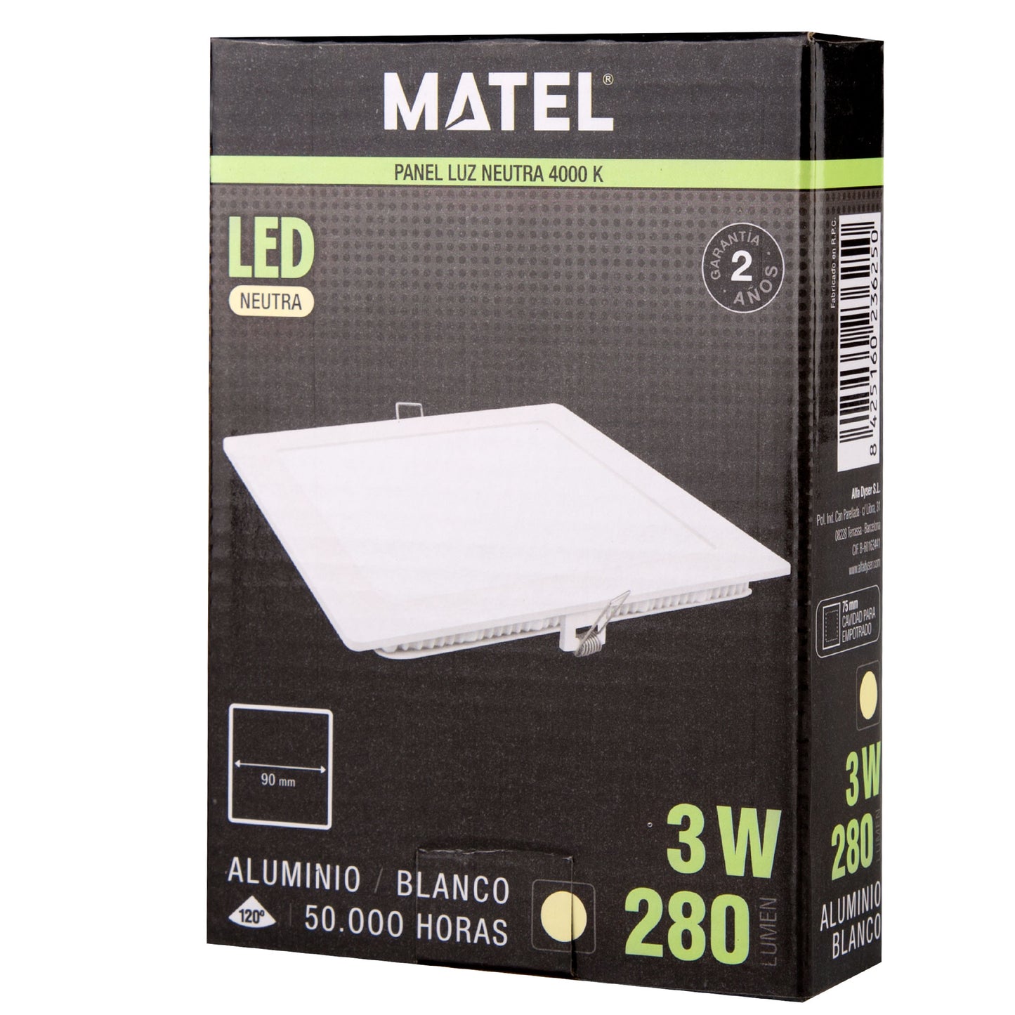 PLACA LED ULTRA FINA BRANCA QUADRADA PLANA 120º EM ALUMÍNIO 230V AC