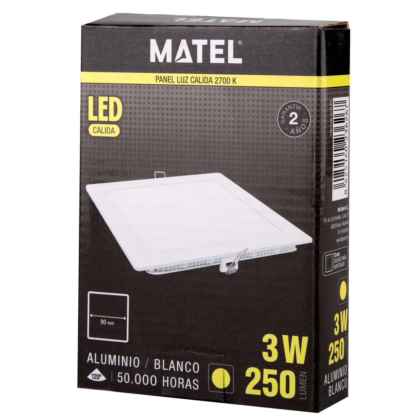 PLACA LED ULTRA FINA BRANCA QUADRADA PLANA 120º EM ALUMÍNIO 230V AC